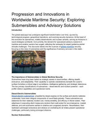 Progression and Innovations in Worldwide Maritime Security_ Exploring Submersibles and Advisory Solutions