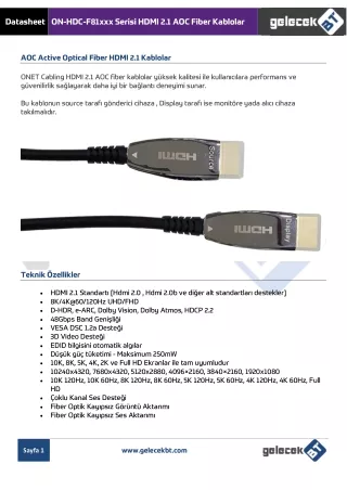Hdmi Fiber Kablo 8K Hdmi 2.1 48Gbps GelecekBT