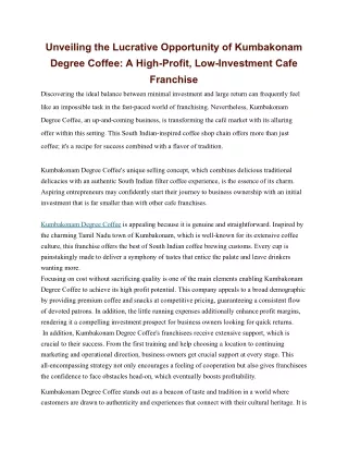 Unveiling the Lucrative Opportunity of Kumbakonam Degree Coffee_ A High-Profit, Low-Investment Cafe Franchise