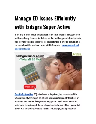 Manage ED Issues Efficiently with Tadagra Super Active