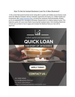 How To Get An Instant Business Loan For A New Business