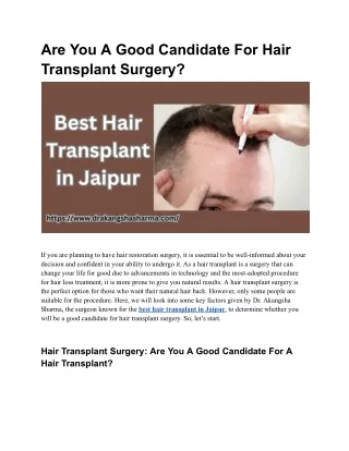 best hair transplant in Jaipur