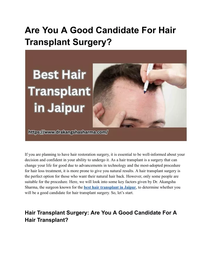are you a good candidate for hair transplant