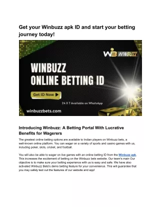 Get your Winbuzz apk ID and start your betting journey today