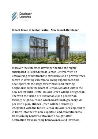 Hillock Green at Lentor Central- New Launch Developer.