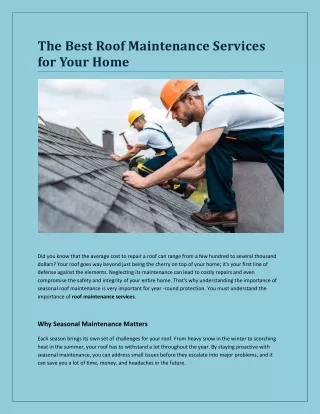 The Best Roof Maintenance Services for Your Home