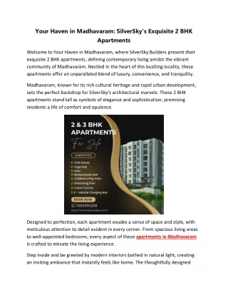 Your Haven in Madhavaram SilverSky's Exquisite 2 BHK Apartments