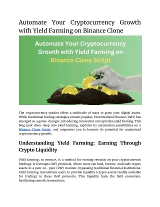 Automated Your Crypto Earnings with Yield Farming on a Binance Clone