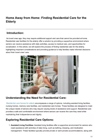 Home Away from Home Finding Residential Care for the Elderly