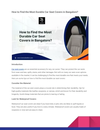 How to Find the Most Durable Car Seat Covers in Bangalore_
