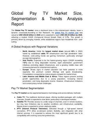 Global Pay TV Market Size, Segmentation & Trends Analysis Report