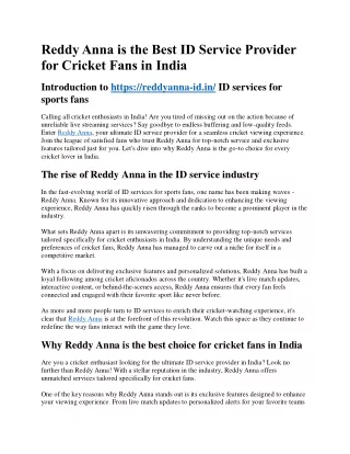 Reddy Anna is the Best ID Service Provider for Cricket Fans in India