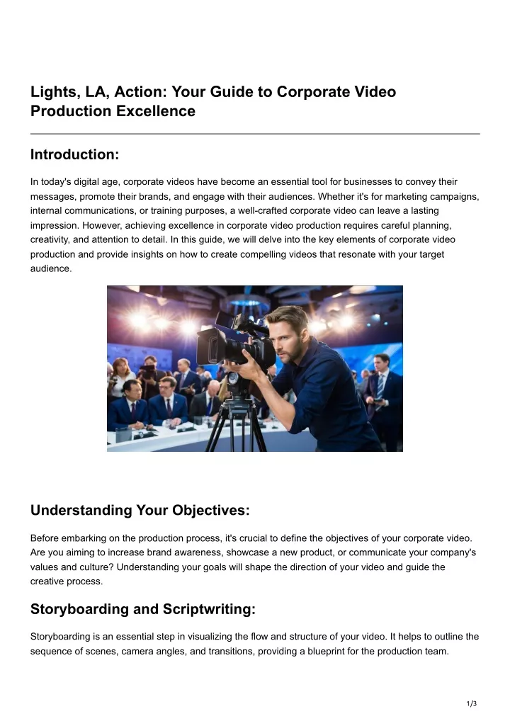 lights la action your guide to corporate video