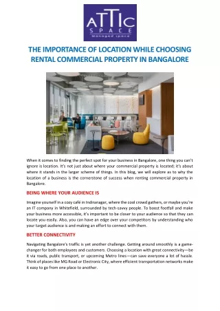 THE IMPORTANCE OF LOCATION WHILE CHOOSING RENTAL COMMERCIAL PROPERTY IN BANGALOR