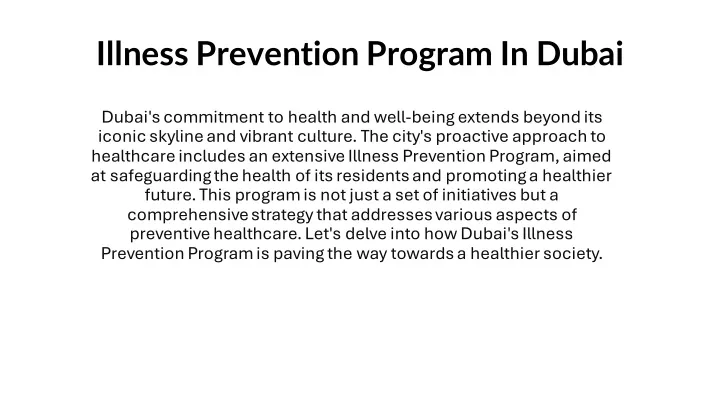 illness prevention program in dubai