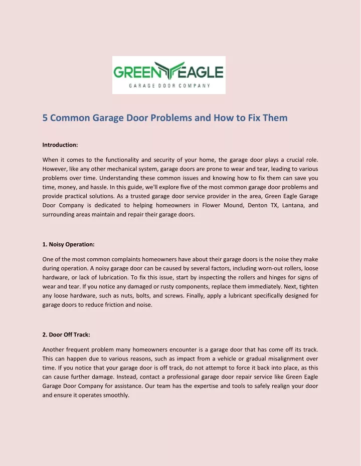 5 common garage door problems and how to fix them