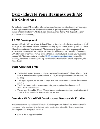 Osiz - Elevate Your Business with AR VR Solutions