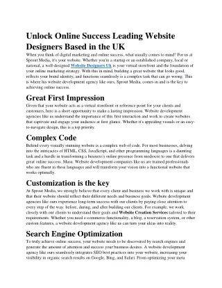 Unlock Online Success Leading Website Designers Based in the UK