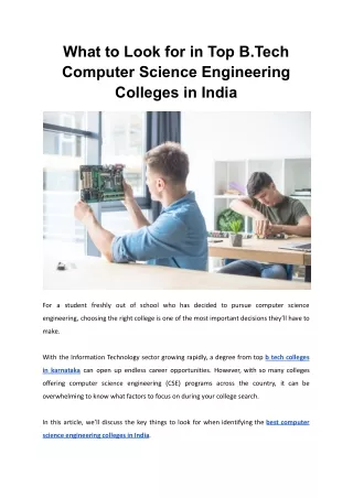 What to Look for in Top B.Tech Computer Science Engineering Colleges in India