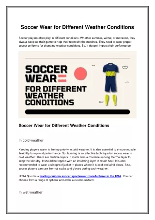 Different Soccer Wear for Different Weather