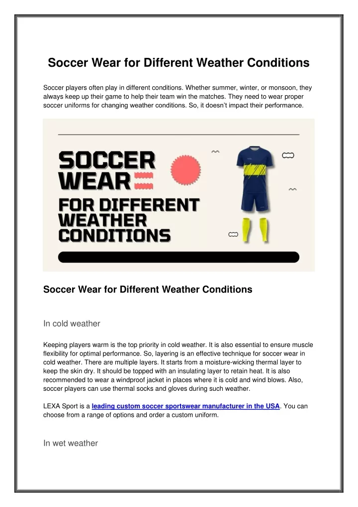 soccer wear for different weather conditions
