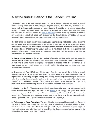 Why the Suzuki Baleno is the Perfect City Car