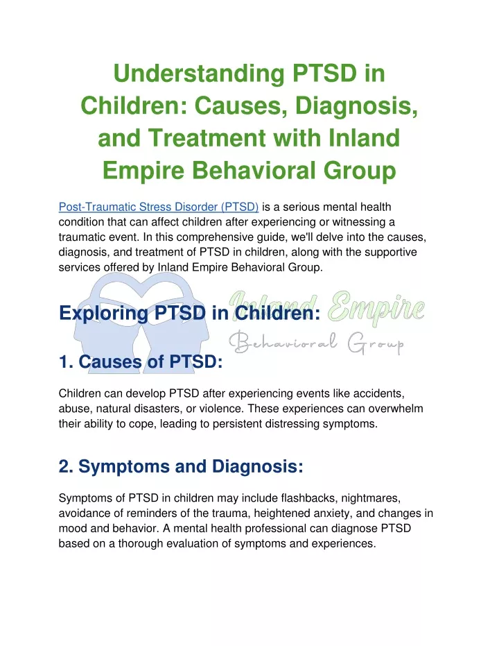understanding ptsd in children causes diagnosis
