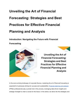 Unveiling the Art of Financial Forecasting_ Strategies and Best Practices for Effective Financial Planning and Analysis
