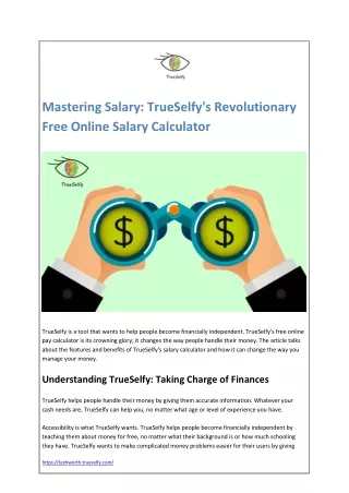 Mastering Salary TrueSelfy's Revolutionary Free Online Salary Calculator