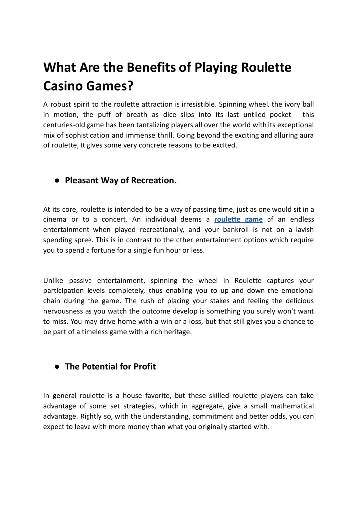what are the benefits of playing roulette casino