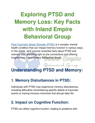 Exploring PTSD and Memory Loss_ Key Facts with Inland Empire Behavioral Group