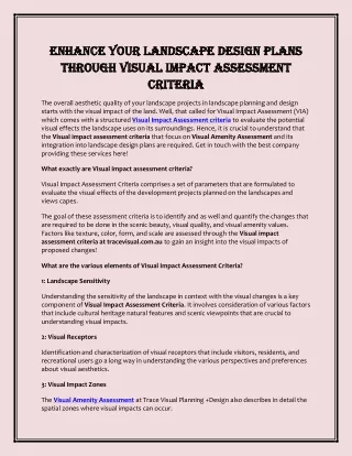 Enhance Your Landscape Design Plans Through Visual Impact Assessment Criteria