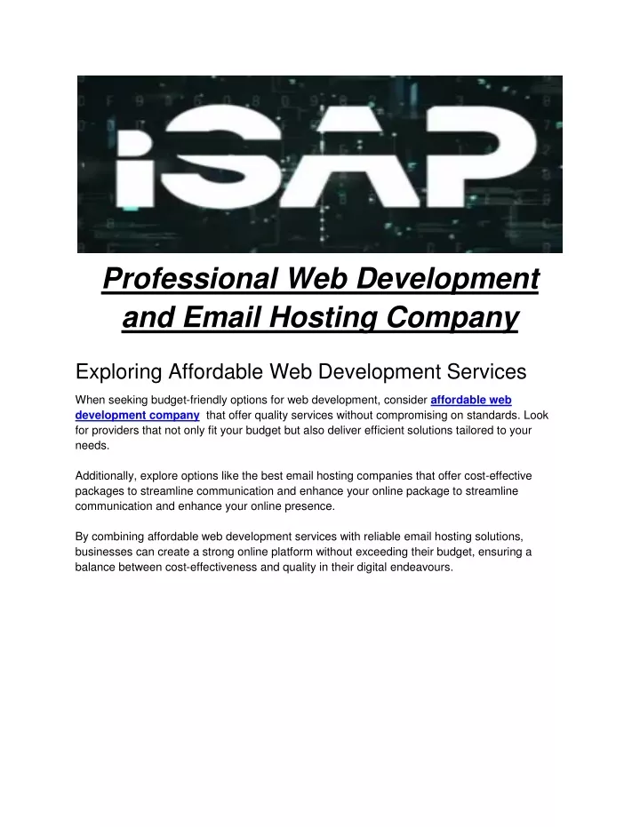 professional web development and email hosting