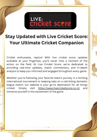 Stay Updated with Live Cricket Score Your Ultimate Cricket Companion