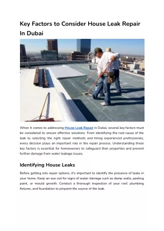 Key Factors to Consider House Leak Repair In Dubai