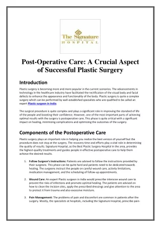 Post-Operative Care: A Crucial Aspect of Successful Plastic Surgery