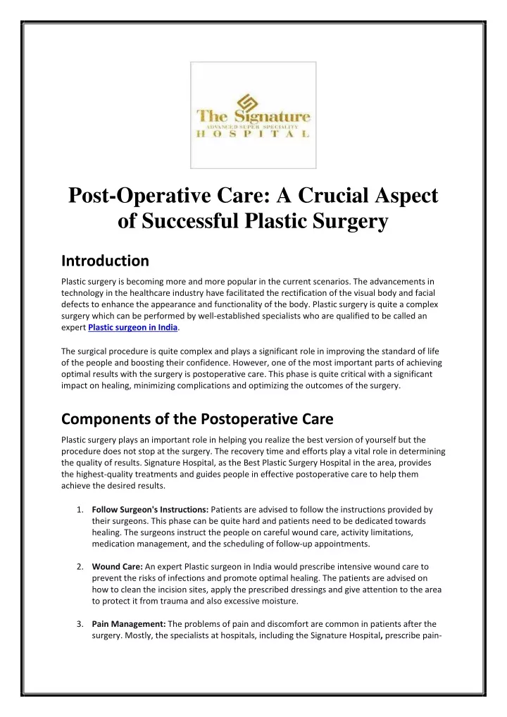 post operative care a crucial aspect
