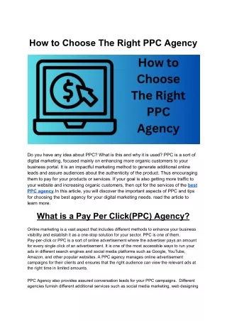 How to Choose The Right PPC Agency