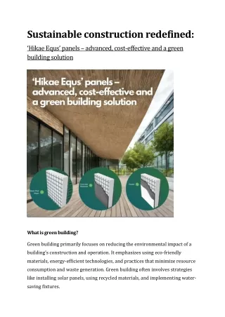 Hikae Equs’ panels – advanced, cost-effective and a green building solution
