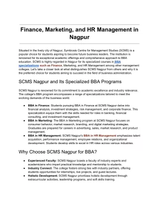Finance, Marketing, and HR Management in Nagpur