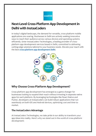 Next-Level Cross-Platform App Development in Delhi with InstaaCoders