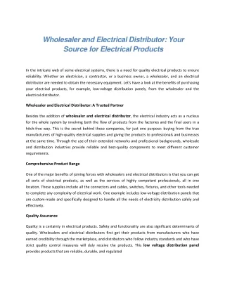 Wholesaler and Electrical Distributor Your Source for Electrical Products