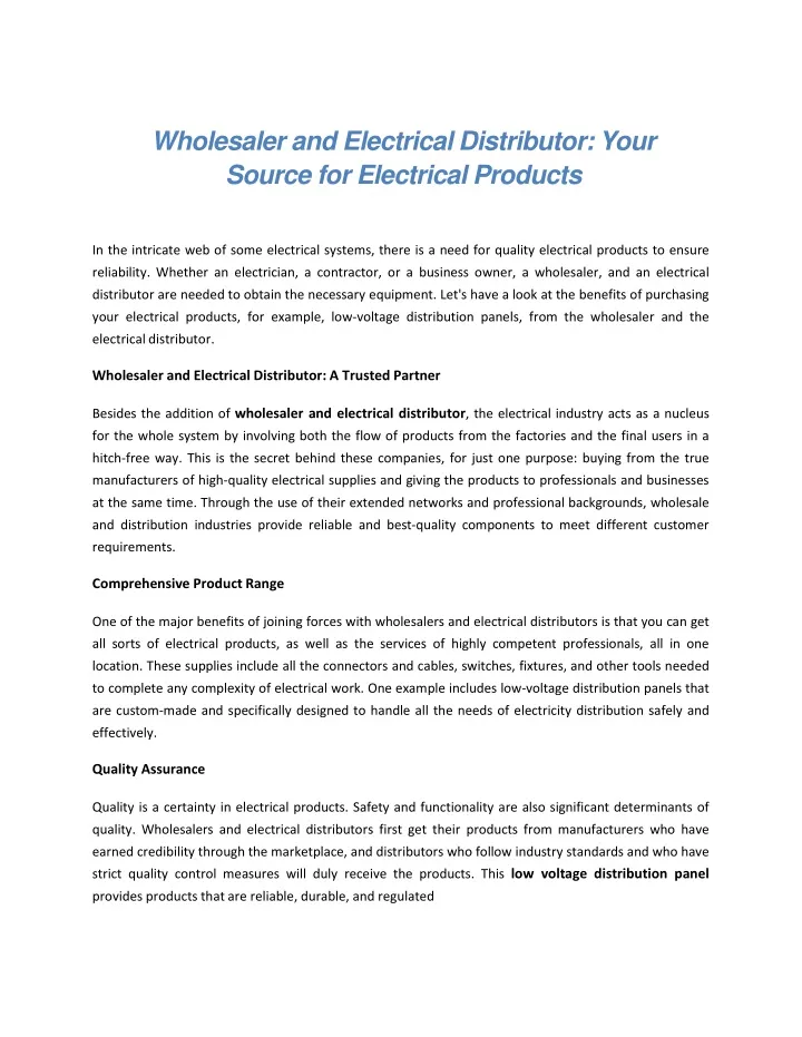 wholesaler and electrical distributor your source