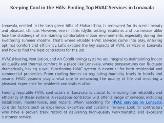 Keeping Cool in the Hills Finding Top HVAC Services in Lonavala
