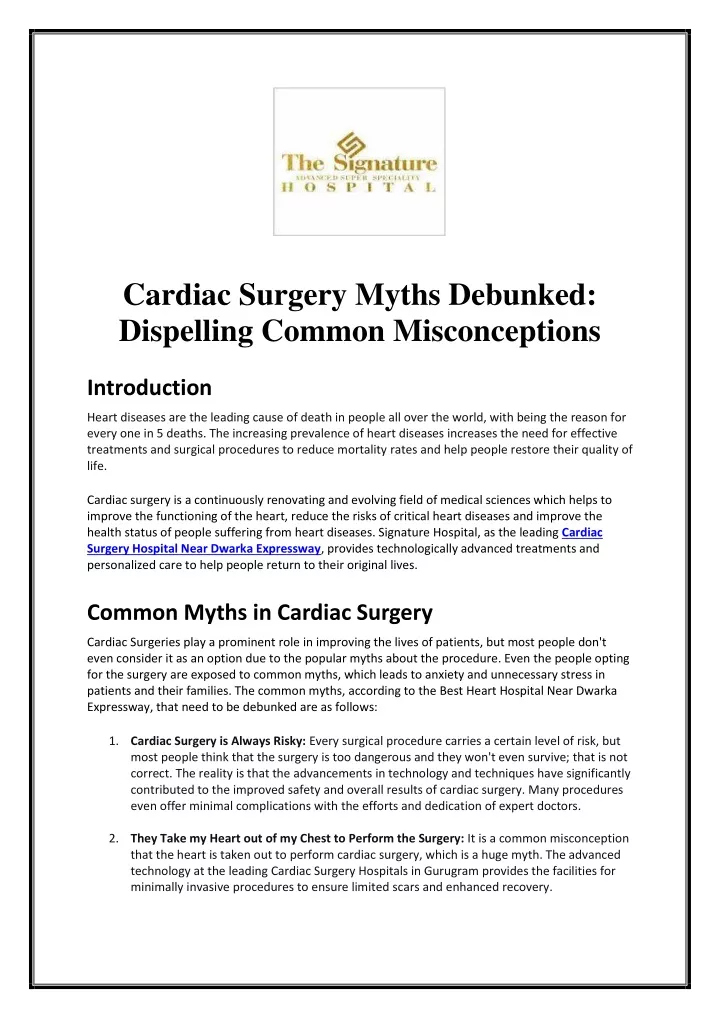 cardiac surgery myths debunked dispelling common