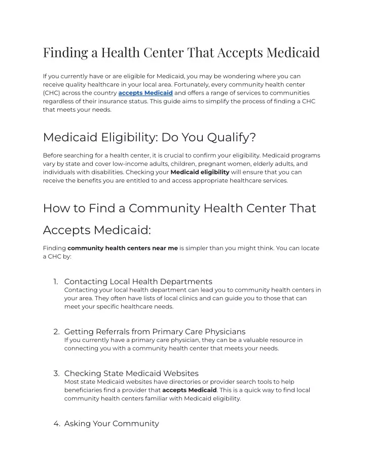 finding a health center that accepts medicaid