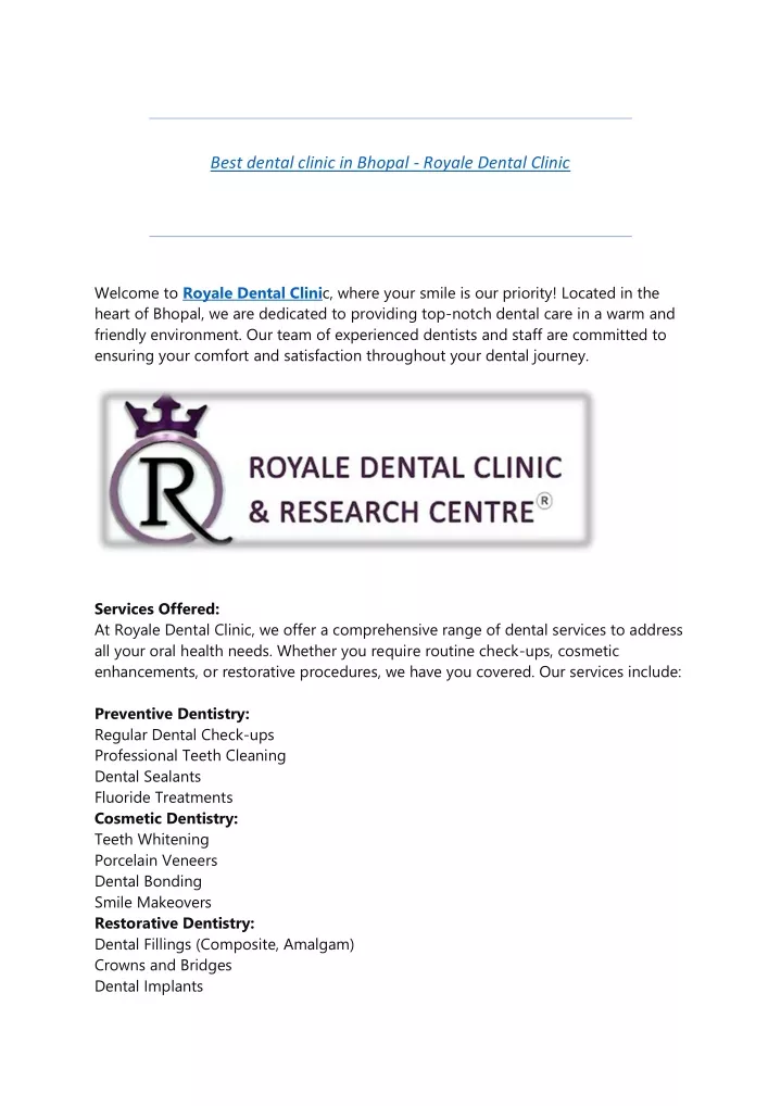 best dental clinic in bhopal royale dental clinic