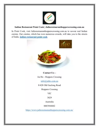 Indian Restaurant Point Cook | Jaihorestauranthopperscrossing.com.au