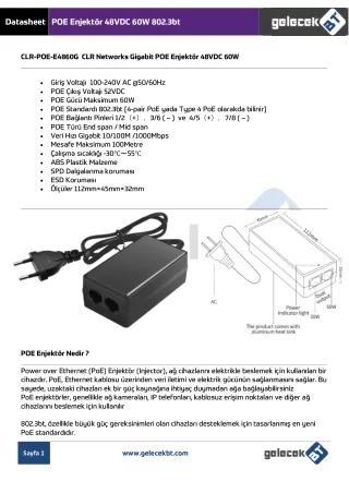 POE Enjektor Adaptor CLR-POE-E4860G GelecekBT
