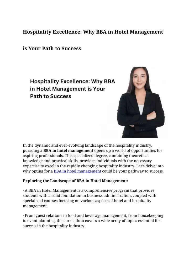 hospitality excellence why bba in hotel management